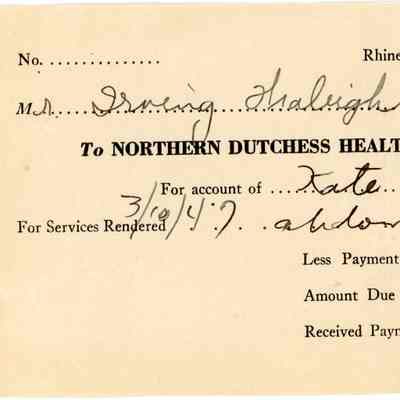 Northern Duchess Health Service Center Receipt, 1947