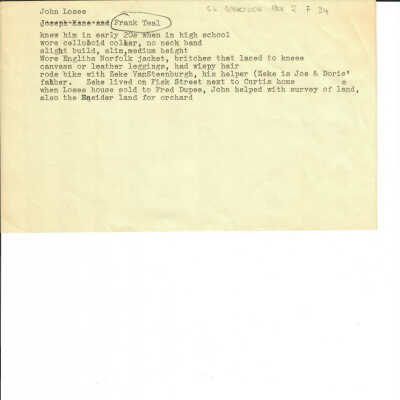Frank Teal Description by John Losee