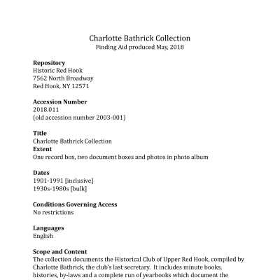 Charlotte Bathrick Collection - Finding Aid