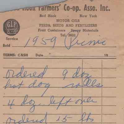 RH GLF Receipt (note) for Picnic 1959