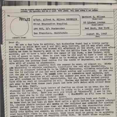 V-Mail Letter from Herbert Wilken, written by Ethel (Zolz) Wilken to Alfred Wilken, 1943