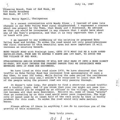 Letters between Bleecker Staats and Red Hook Planning Board, 1987-1988