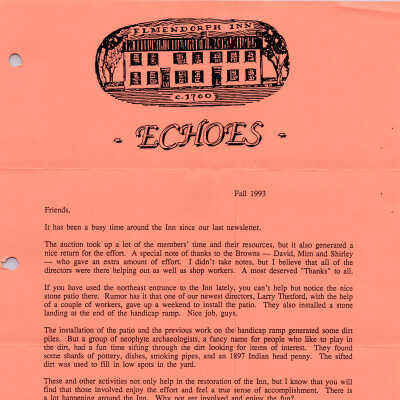 FOE Newsletter Echoes, Fall 1993