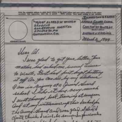 V-Mail Letter from Richard Coons to Alfred Wilken, 1944