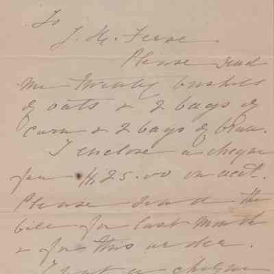 J. H. Feroe 1899 Letter
