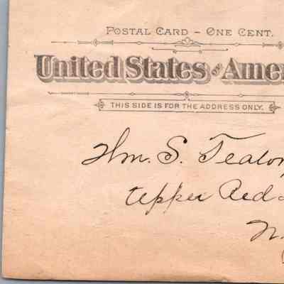 Post card to W. S. Teator from M. Shwartz, Clothier, Hatter, Furnisher, 1895