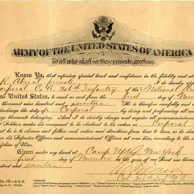 Corporal appointment certificate for Roland A'Brial, Nov 1, 1917