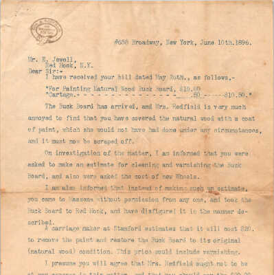 Correspondence to Mr. E. Jewell from George Redfield, 1896.