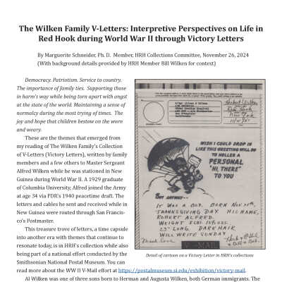 Blog Post: The Wilken Family V-Letters: Interpretive Perspectives on Life in Red Hook during World War II through Victory Letters