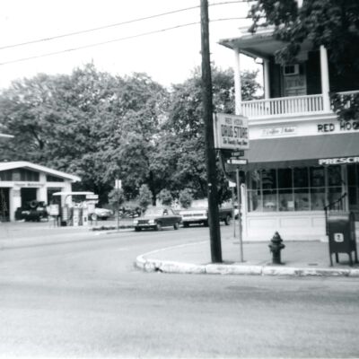 33-Red Hook Drug Store and gas station at intersection of Broadway and West Market Street, late 1960s
