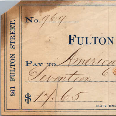 1876 Check on Fulton Bank of Brooklyn