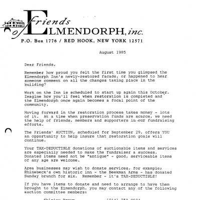 FOE letter to members, August 1985