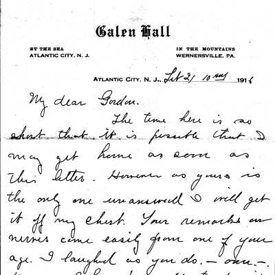 Letter to Gordon Mead from his father, Feb 21, 1916
