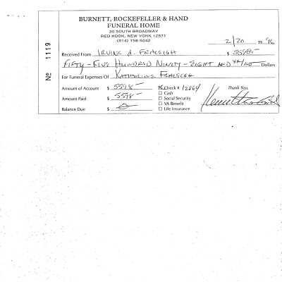 Burnett, Rockefeller & Hand Funeral Home receipt, 1996