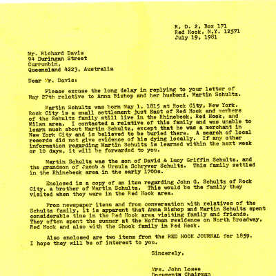 Letter from Mrs. John Losee to Richard Davis, 1981