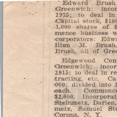 Clipping about Edward Brush Sons, Inc.