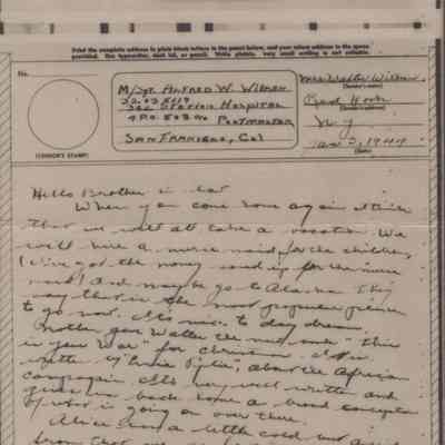 V-Mail Letter from Mrs. Walter (Thelma) Wilken to her Brother-in-Law Alfred Wilken, 1944