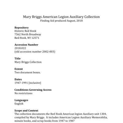 American Legion Auxiliary Minutes and Scrapbooks - Finding Aid