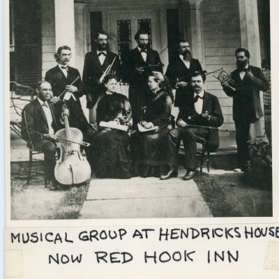 Red Hook Town Band in front of Dr. Travers House (ID'd in description)