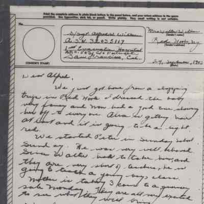 V-Mail Letter from Thelma (Mrs. Walter) Wilken to Alfred Wilken, 1943