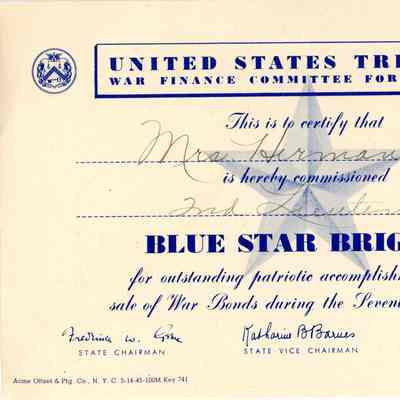 Blue Star Brigade certificate, Mrs. Herman Wilken