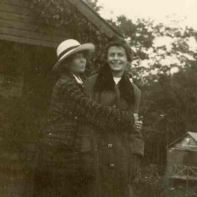 Fay Mead and friend, outdoors