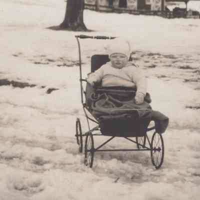 Mead Farm, Baby in carriage in the Snow
