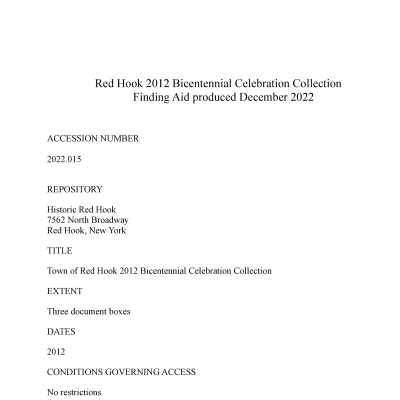 Red Hook Bicentennial Collection Finding Aid and Media List