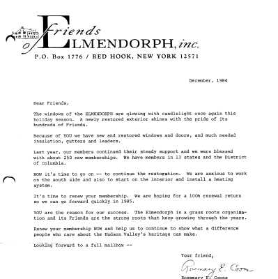 FOE membership renewal letter, December 1984