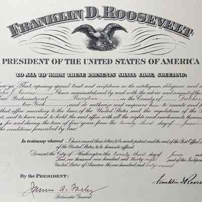 John J. Navins Postmaster Appointment Certificate, 1939