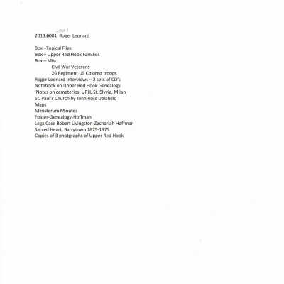 Leonard Research Notes for "Upper Red Hook: An American Crossroad" Book