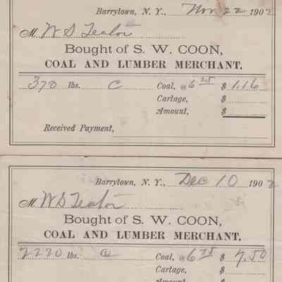 Receipts (2) from S.W. Coon, 1902