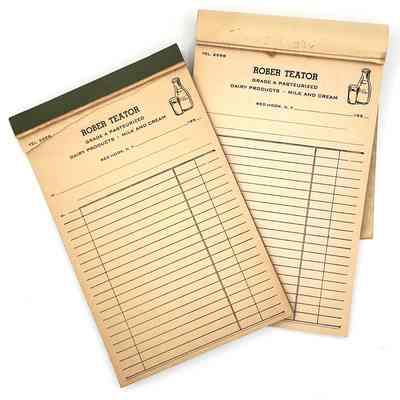 Blank Invoice pads for Robert Teator Dairy.