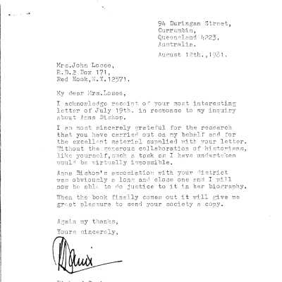 Letter from Richard Davis to Mrs. John Losee, 1981