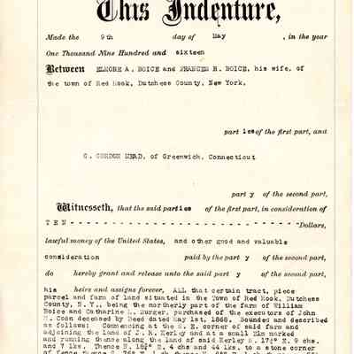 Deed to Mead Orchards farm, Elmore and Frances R. Boice to G. Gordon Mead, 1916