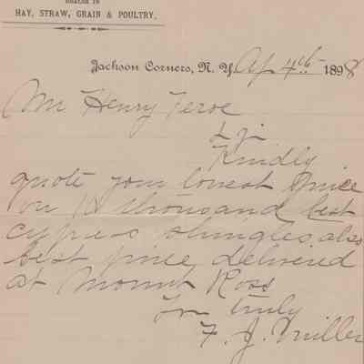Henry Feroe Letter, April, 1898