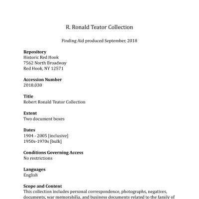 Ronald Teator Collection - Finding Aid