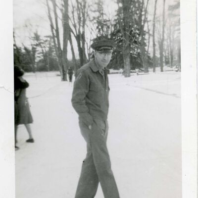 Benny Feller walking in snow