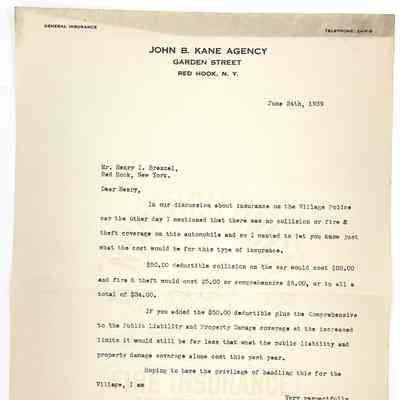 Insurance Quote to the Village - 1939