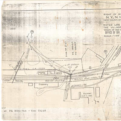 Right of way map showing water line and railroad tracks, 1936