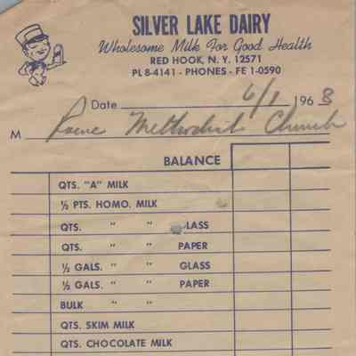 Silver Lake Dairy Receipt - 1968