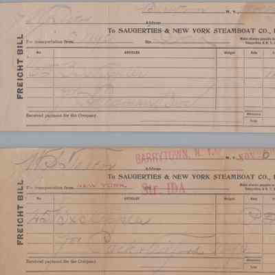 Invoice to W. S. Teator from the Saugerties & New York Steamboat Co., Dr., 1912