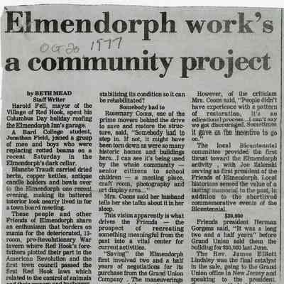 Clipping, Elmendorph Inn purchase, 1977