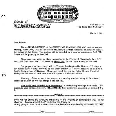 FOE annual meeting letter, 1992