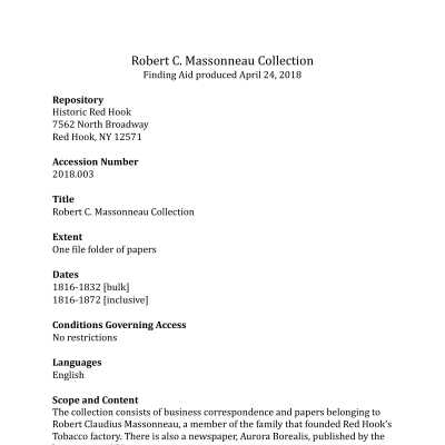 Robert C. Massonneau, Tobacco Factory owner - Finding Aid