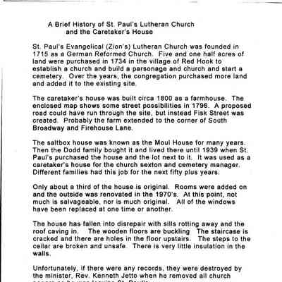 A Brief History of St. Paul's Lutheran Church and the Caretaker's House