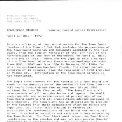 Town of Red Hook Board Minutes - Index to Vol III - Vol XII - 1904-1993