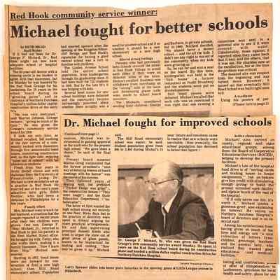 Dr. Michael "Red Hook Community Service Winner" - clipping