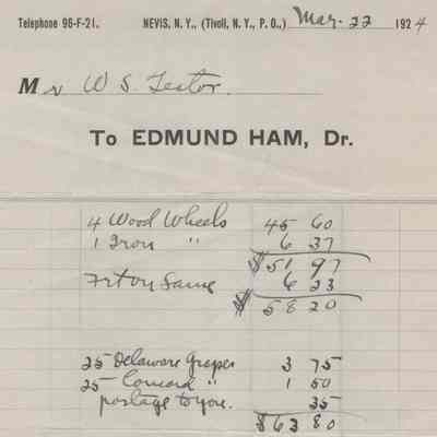 Edmund Ham, Dr. Teator Receipt, 1924