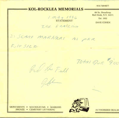 Kol-Rocklea Memorial invoice, 1996